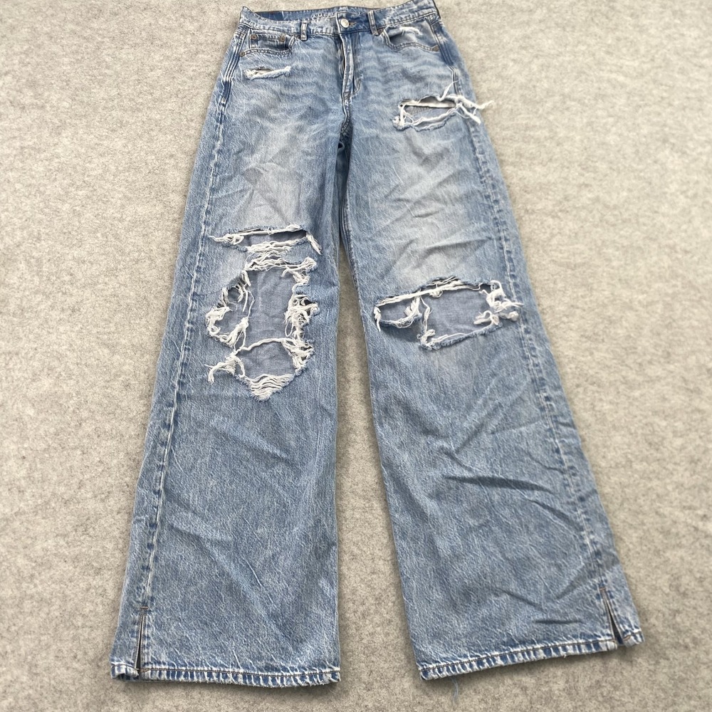American Eagle Outfitters Baggy Wide Leg Jeans Womens 00 (27x31) Blue Distressed